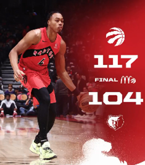 猛龙117-104j击败灰熊，巴雷特27分，巴恩斯19+12+8+5