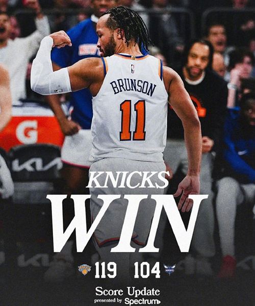 尼克斯119-104胜黄蜂，唐斯35+18+5，布伦森26+5