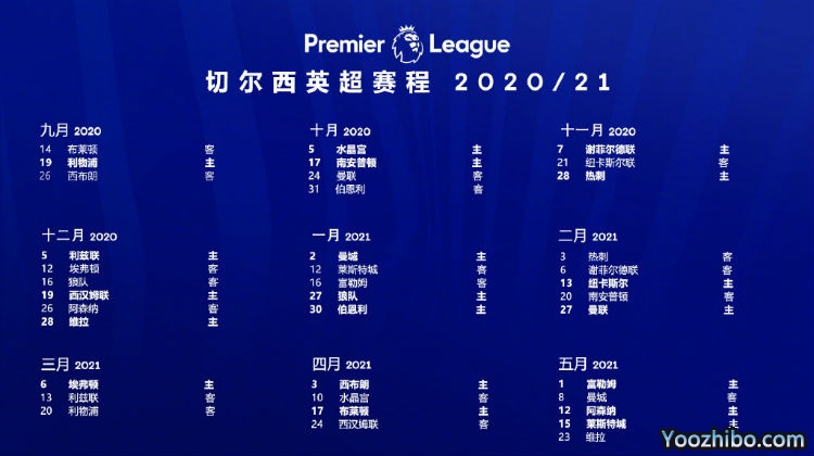 20/21赛季<a href=/zuqiu360zb/chelsea/ target=_blank class=infotextkey>切尔西</a>赛程表出炉
